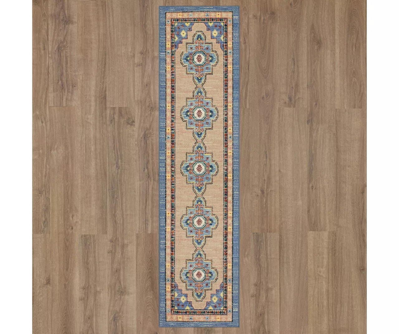 Coeus Blue & Peach Ornamental Area Rug, (2' X 8') 6 Coeus Blue & Peach Ornamental Area Rug, (2' X 8') - Image 4