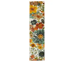 White, Green & Orange Blossoms Area Rug, (2' X 6')