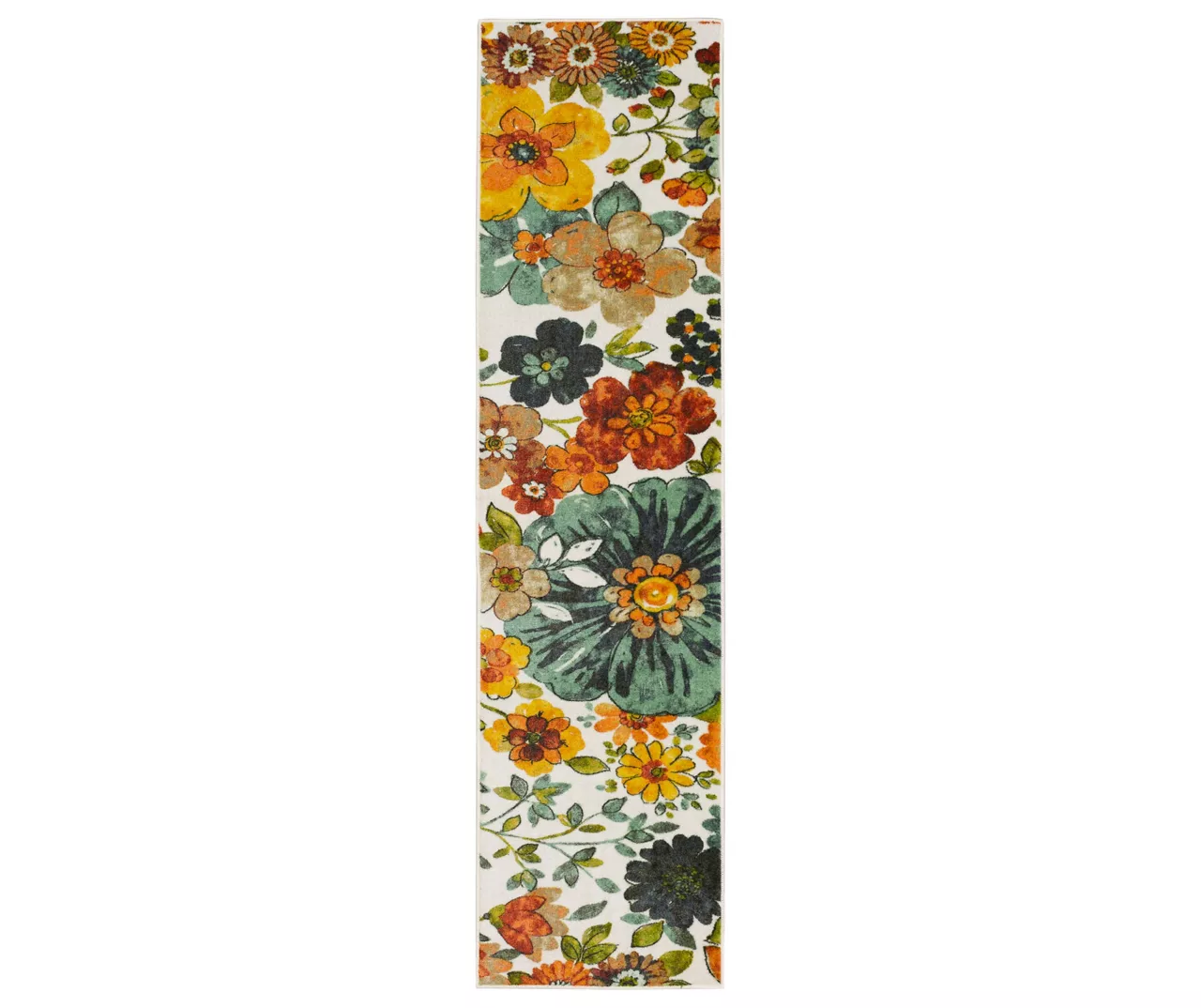 White, Green & Orange Blossoms Area Rug, (2' X 6') 3 White, Green & Orange Blossoms Area Rug, (2' X 6')