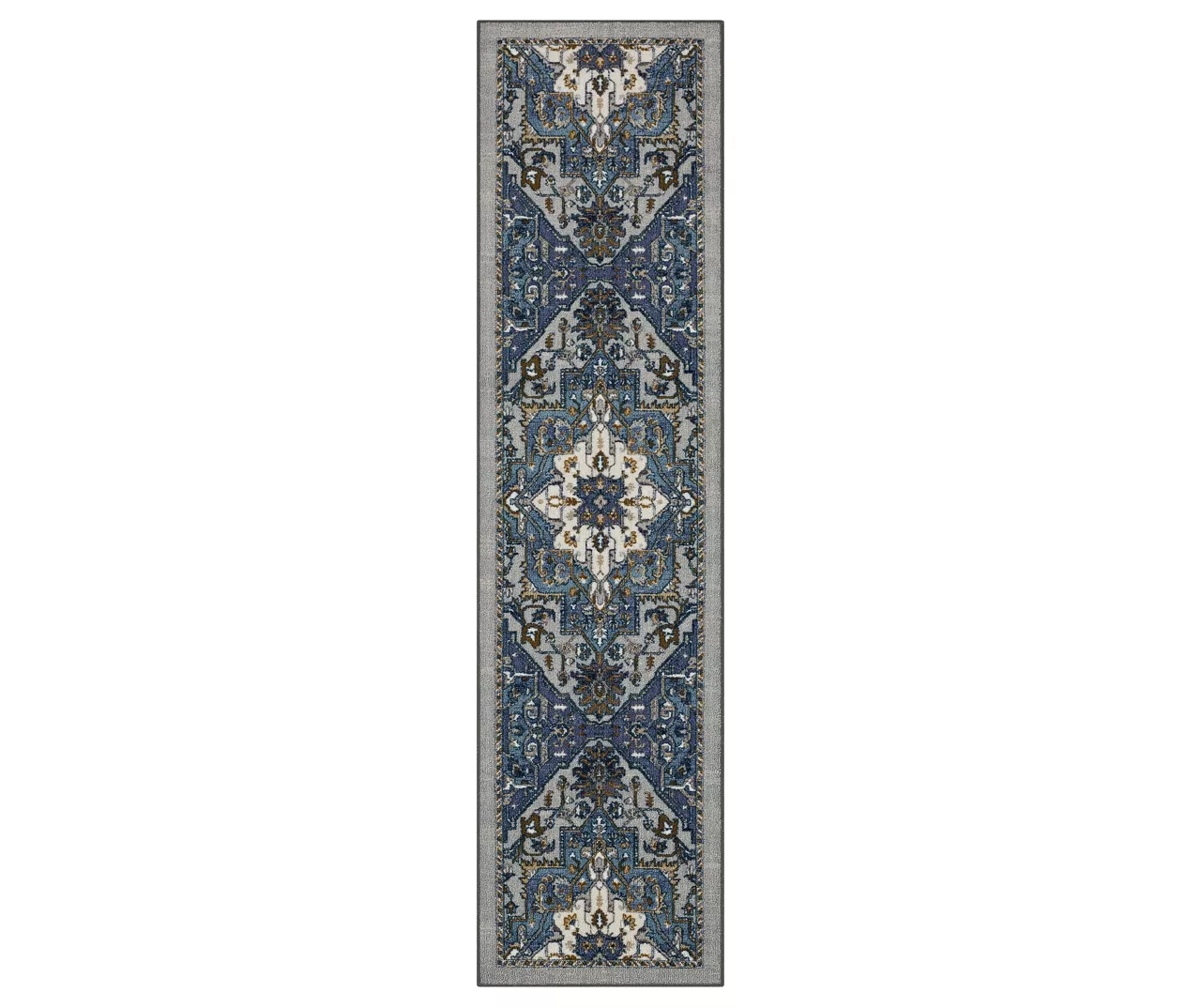 Tethys Blue & Gray Ornamental Area Rug, (2' X 8') 3 Tethys Blue & Gray Ornamental Area Rug, (2' X 8')