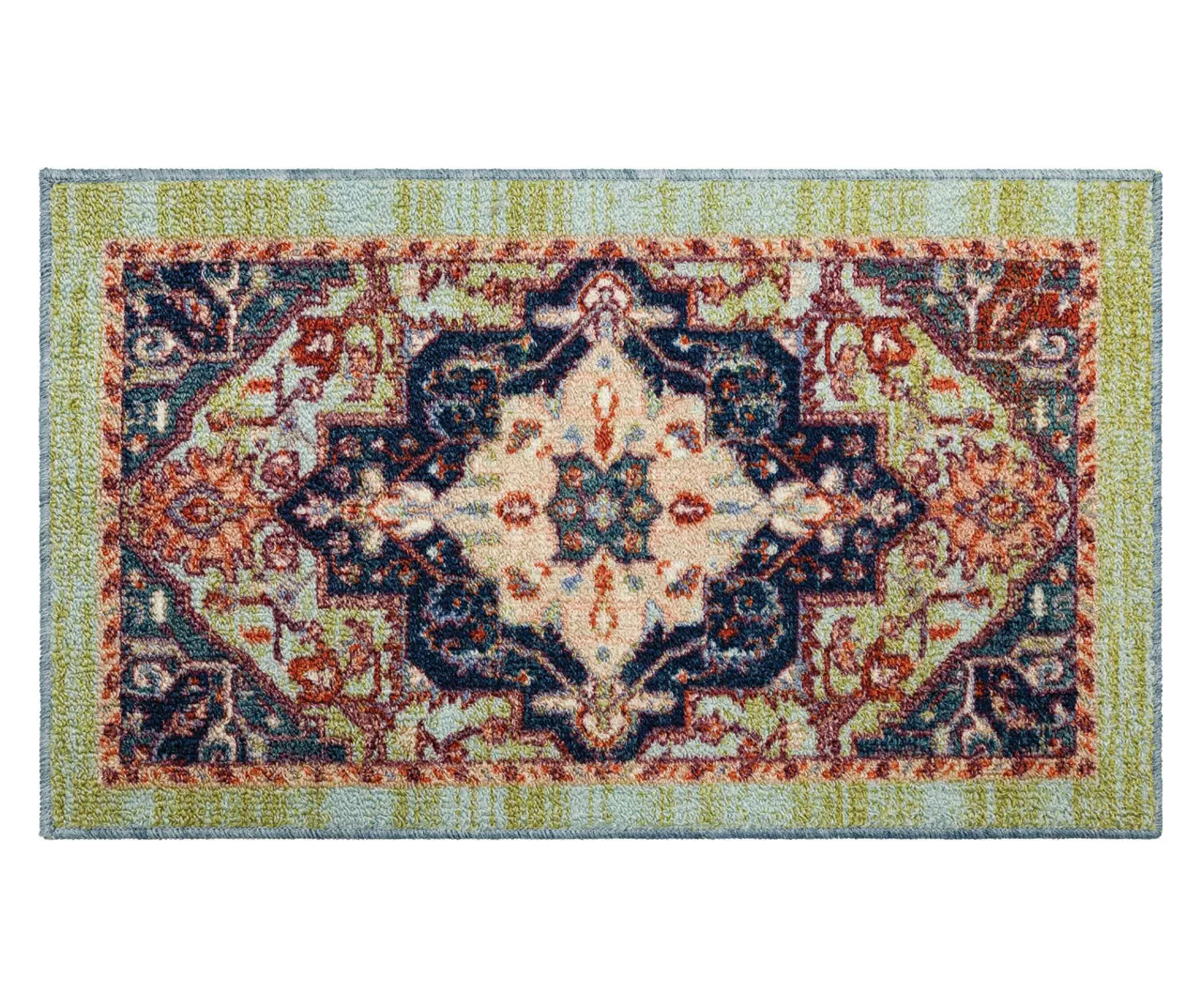 Tethys Green & Blue Ornamental Accent Rug, (20" X 34") 3 Tethys Green & Blue Ornamental Accent Rug, (20" X 34")