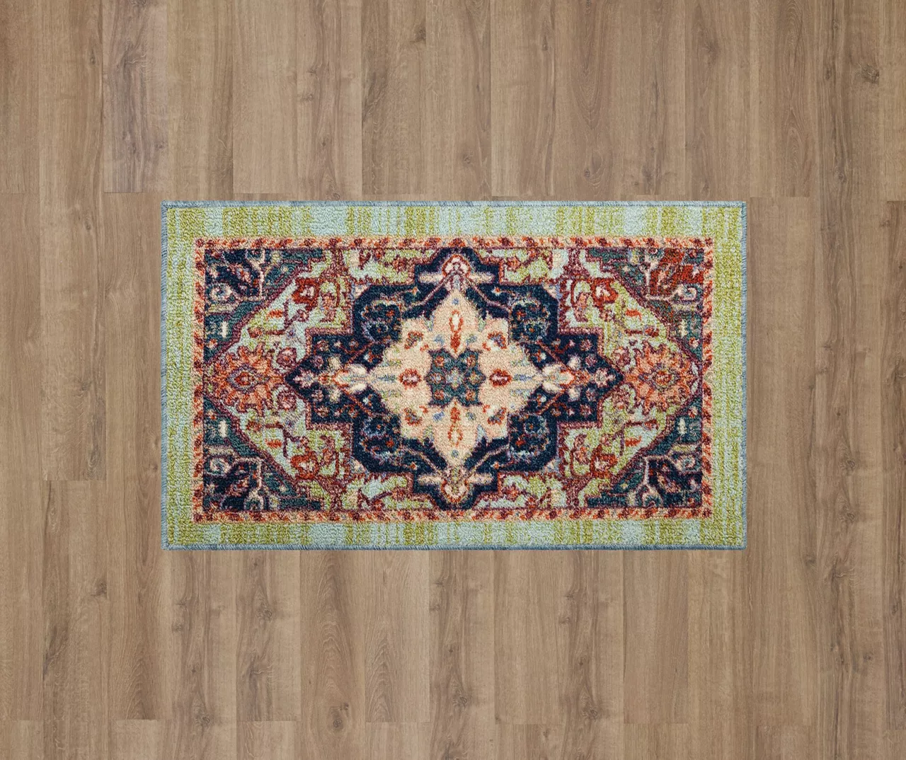 Tethys Green & Blue Ornamental Accent Rug, (20" X 34") 5 Tethys Green & Blue Ornamental Accent Rug, (20" X 34") - Image 3