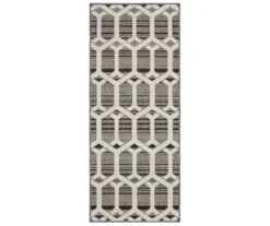 Cabana Gray & White Geometric Outdoor Area Rug, (2.5' X 6')