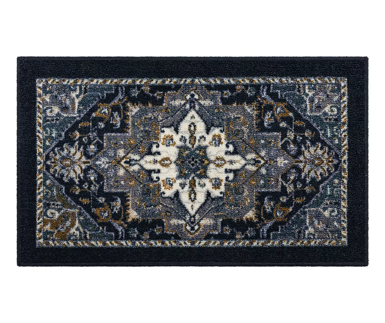 Tethys Navy & Charcoal Ornamental Accent Rug, (20" X 34") 3 Tethys Navy & Charcoal Ornamental Accent Rug, (20" X 34")