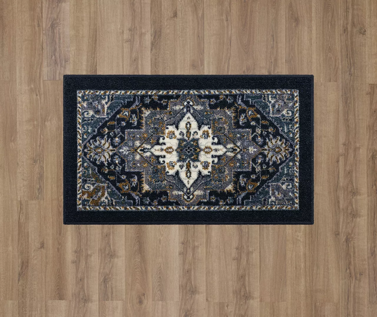 Tethys Navy & Charcoal Ornamental Accent Rug, (20" X 34") 5 Tethys Navy & Charcoal Ornamental Accent Rug, (20" X 34") - Image 3