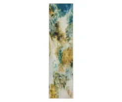 Shoreline Water Blue & Brown Abstract Area Rug, (2.5' X 10')