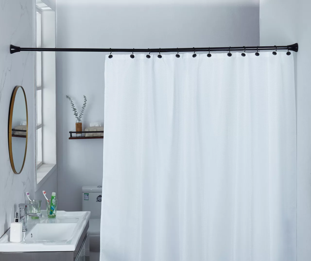 Black Adjustable Shower Rod & Hook Set 7 Black Adjustable Shower Rod & Hook Set - Image 5