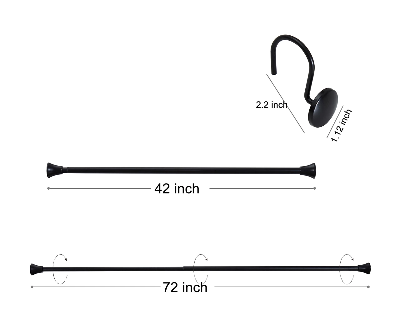 Black Adjustable Shower Rod & Hook Set 8 Black Adjustable Shower Rod & Hook Set - Image 6