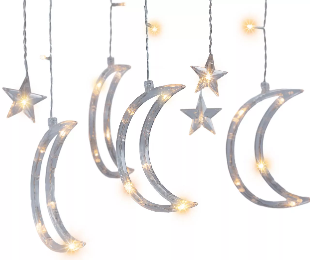 Warm White Large Moon & Stars 7-Strand LED Curtain Lights 3 Warm White Large Moon & Stars 7-Strand LED Curtain Lights