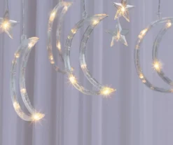 Warm White Large Moon & Stars 7-Strand LED Curtain Lights 6 Warm White Large Moon & Stars 7-Strand LED Curtain Lights -Home Store 810603461 B0 1