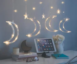 Warm White Large Moon & Stars 7-Strand LED Curtain Lights 7 Warm White Large Moon & Stars 7-Strand LED Curtain Lights -Home Store 810603461 B0 2