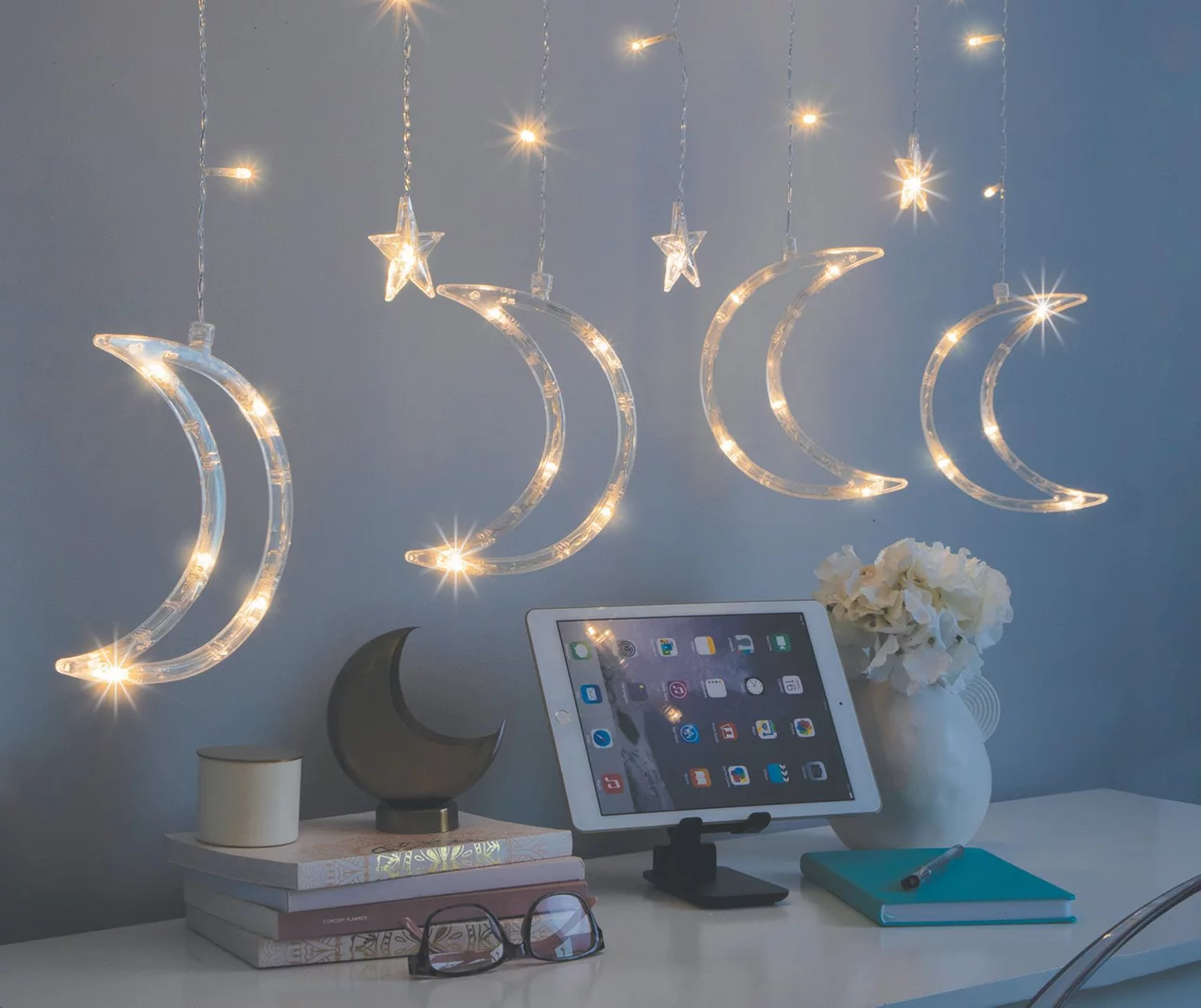 Warm White Large Moon & Stars 7-Strand LED Curtain Lights 5 Warm White Large Moon & Stars 7-Strand LED Curtain Lights - Image 3