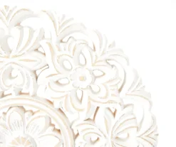 White Floral Cut-Out Carved Circle Tabletop Decor -Home Store 810603880 A8 2