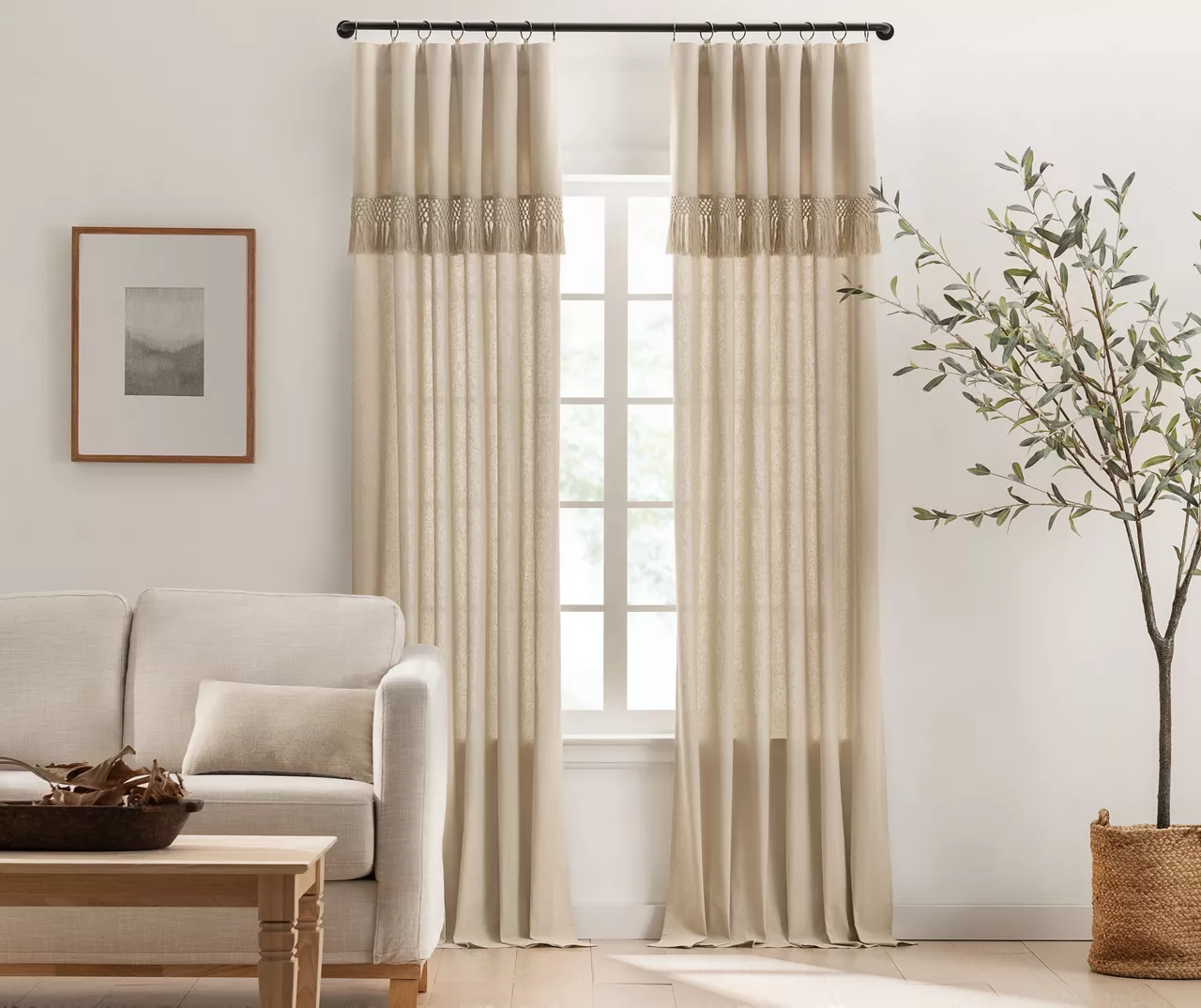 Lucinda Beige Light-Filtering Ring-Top Valance, (108") 3 Lucinda Beige Light-Filtering Ring-Top Valance, (108")