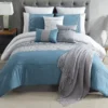 Hilden White & Blue Color Block Bedding Set -Home Store 810611475 A0 1