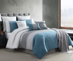 Hilden White & Blue Color Block Bedding Set -Home Store 810611475 A3 2