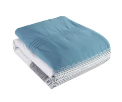 Hilden White & Blue Color Block Bedding Set -Home Store 810611475 A7 3