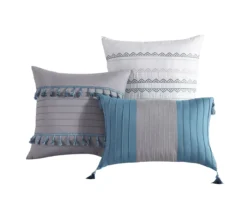 Hilden White & Blue Color Block Bedding Set -Home Store 810611475 A7 5