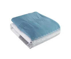 Hilden White & Blue Color Block Bedding Set -Home Store 810611476 A7 3