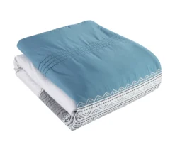 Hilden White & Blue Color Block Bedding Set -Home Store 810611477 A7 3