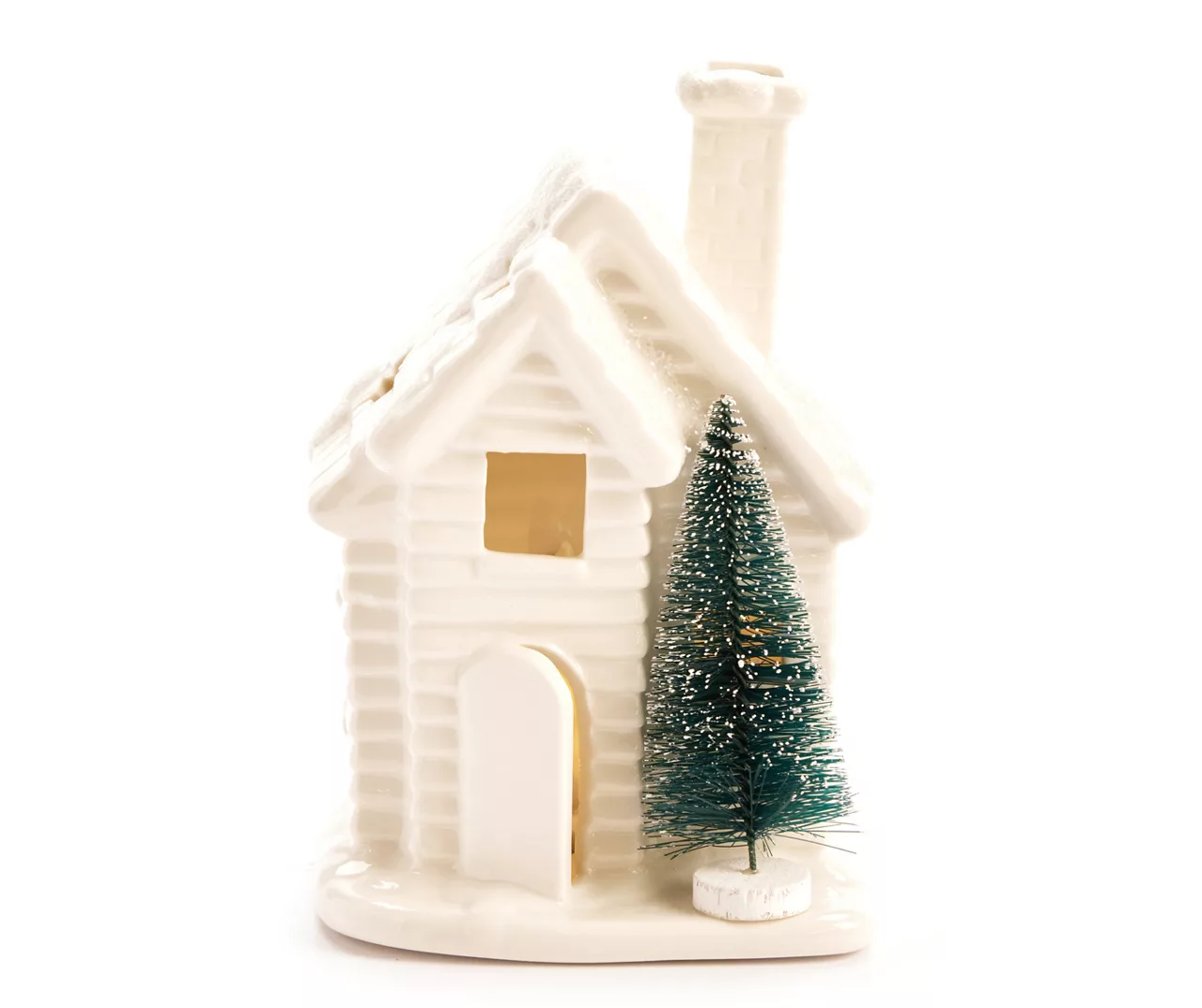 Frosted Forest White House & Bottle Brush Tree Ceramic LED Tealight Candle 3 Frosted Forest White House & Bottle Brush Tree Ceramic LED Tealight Candle