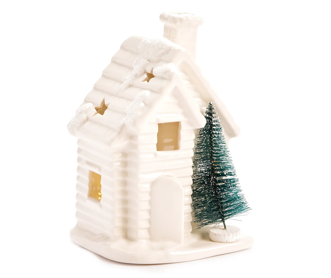 Frosted Forest White House & Bottle Brush Tree Ceramic LED Tealight Candle 4 Frosted Forest White House & Bottle Brush Tree Ceramic LED Tealight Candle - Image 2