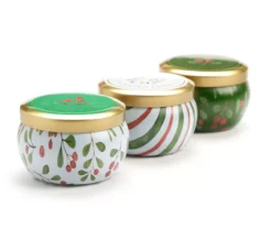 Fresh Balsam, Santa's Cookies & Cinnamon Cheer Holly Berry Tin Candle Gift Set, 3-Pack -Home Store 810613786 A0 1