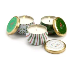 Fresh Balsam, Santa's Cookies & Cinnamon Cheer Holly Berry Tin Candle Gift Set, 3-Pack -Home Store 810613786 A0 2