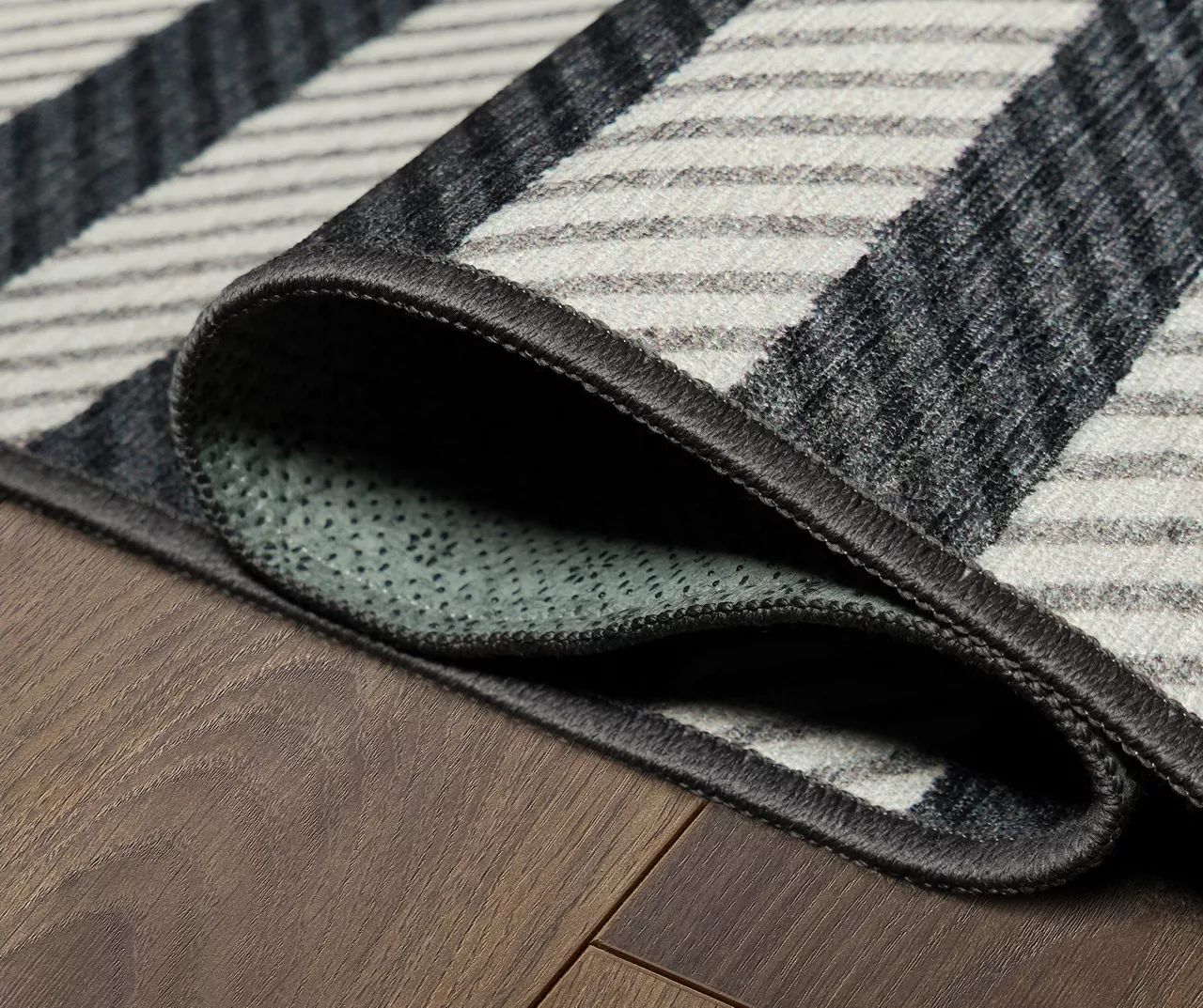 My Magic Carpet Tratti Black & Cream Offset Stripe Washable Area Rug, (5' X 7') 5 My Magic Carpet Tratti Black & Cream Offset Stripe Washable Area Rug, (5' X 7') - Image 3