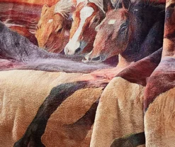 Brown Dawn Of Glory Horses Fleece Raschel Throw, (50" X 60") -Home Store 810616377 A0 2