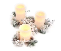 Snowy Pine & Berry 3-Piece LED Pillar Candle Set -Home Store 810616496 A0 1