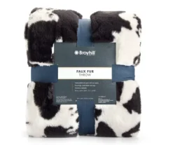 Black & White Cow Print Faux Fur Throw, (50" X 60") -Home Store 810617525 A0