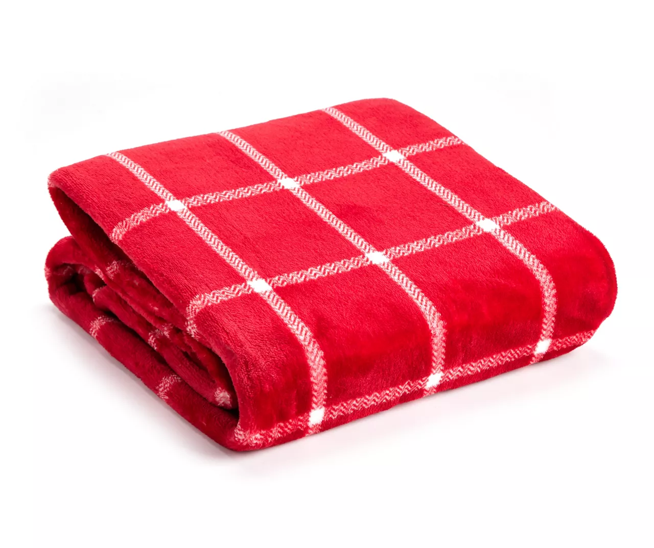 Red & White Windowpane Plaid Velvet Throw, (50" X 60") 3 Red & White Windowpane Plaid Velvet Throw, (50" X 60")