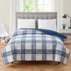 White & Navy Plaid Microfiber Quilt -Home Store 810618577 A0 1