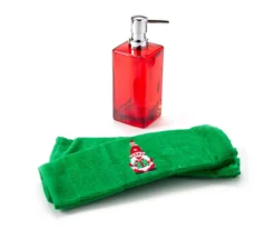 Red & Green Holiday Gnome 3-Piece Soap Pump & Towel Set -Home Store 810619509 A0 2