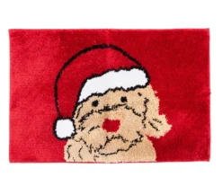 Santa's Workshop Red & Tan Holiday Dog Bath Rug