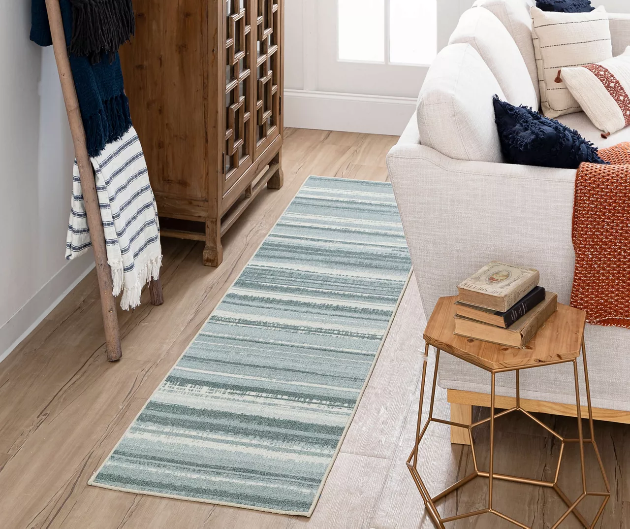 Avenue Blue & Ivory Stripe Runner Rug, (2' X 8') 7 Avenue Blue & Ivory Stripe Runner Rug, (2' X 8') - Image 5