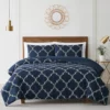 Casa Navy & White Embroidered Quatrefoil King 3-Piece Comforter Set -Home Store 810621421 810621422 A0 1