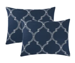 Casa Navy & White Embroidered Quatrefoil King 3-Piece Comforter Set -Home Store 810621421 810621422 A8 3